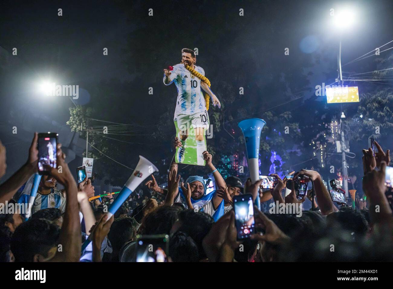 Dhaka, Bangladesh. 19th Dec, 2022. Argentina soccer fans celebrate their team's victory against France, for the finals of world cup Qatar 2022. Final Score: Argentina 4 - 2 France (Credit Image: © Sazzad Hossain/SOPA Images via ZUMA Press Wire) Stock Photo