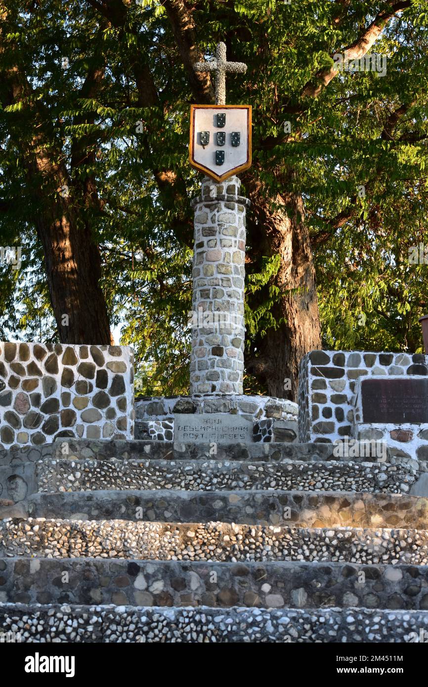 Monument Lifau, Oecusse, East Timor. The place where the Portuguese colonial landed on the island of Timor. Stock Photo