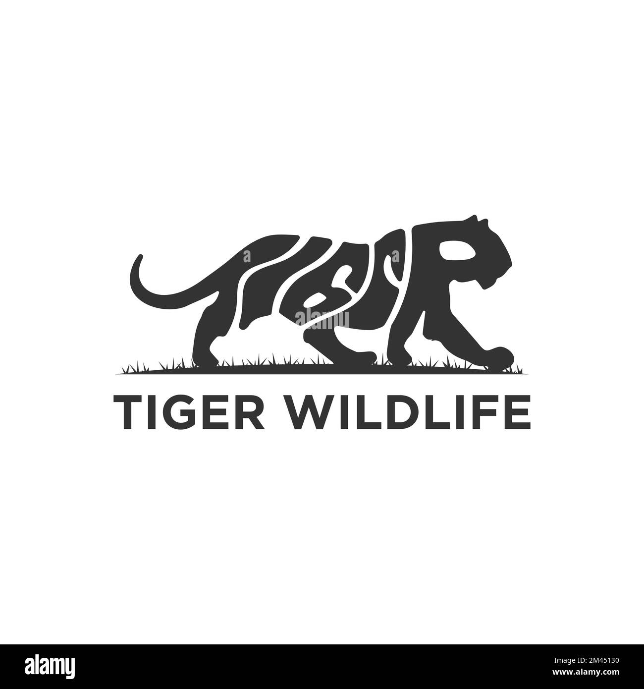 Tiger Wildlife animal logo design vector, icon with Warp Text Into the Shape of a Tiger animal illustration Stock Vector
