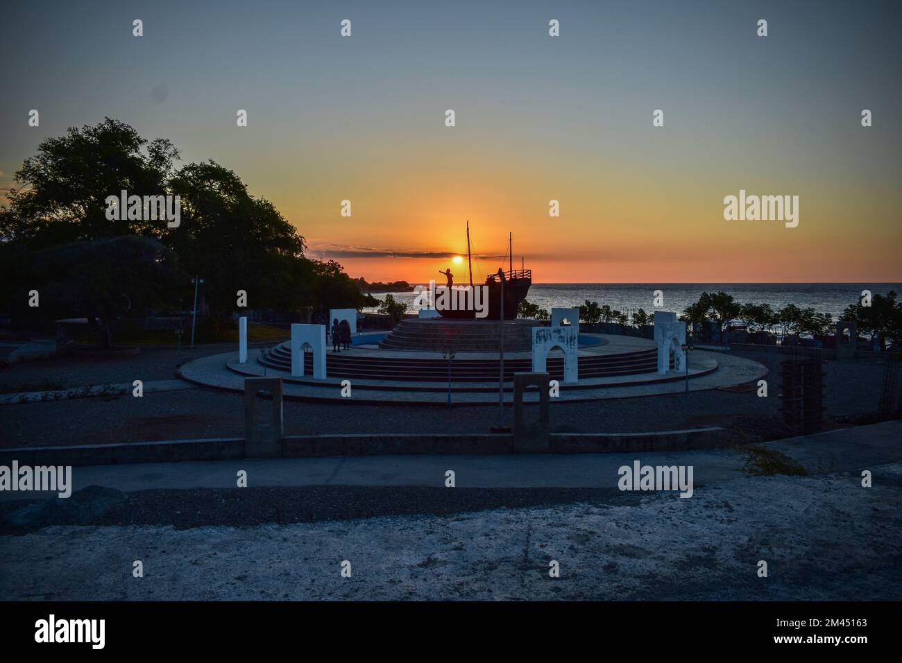 Monument Lifau, Oecusse, East Timor. The place where the Portuguese colonial landed on the island of Timor. Stock Photo