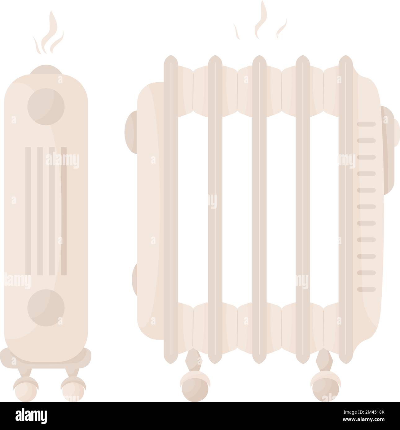 Modern home heater. Battery for space heating. Vector illustration. Two types of electrical appliance radiator in cartoon flat style. isolated on whit Stock Vector
