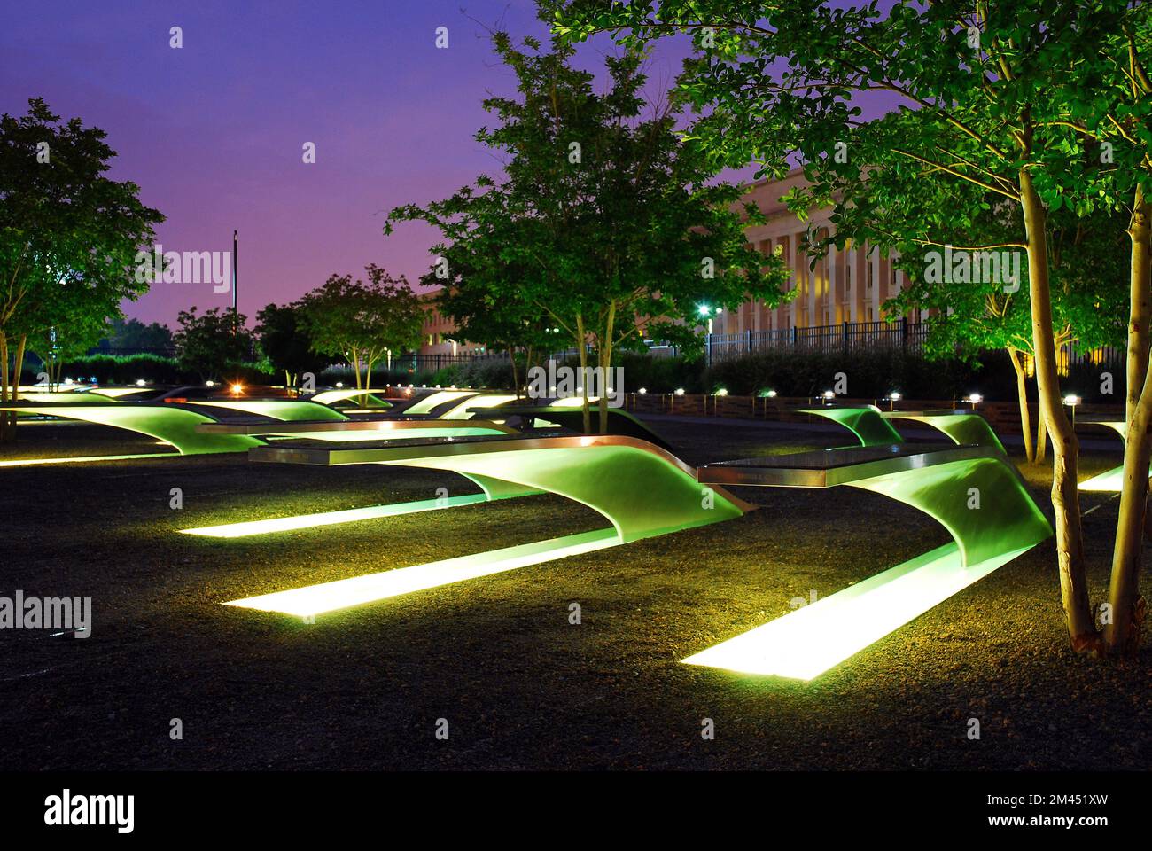 The Lighted Benches Serve as a Memorial for those Killed at the Pentagon on September 11 Stock Photo