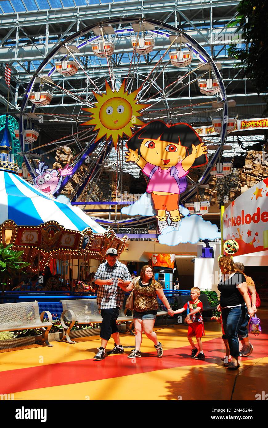 A Family Enjoys the Indoor Nickelodeon Amusement Park at the Mall of America in Minnesota Stock Photo