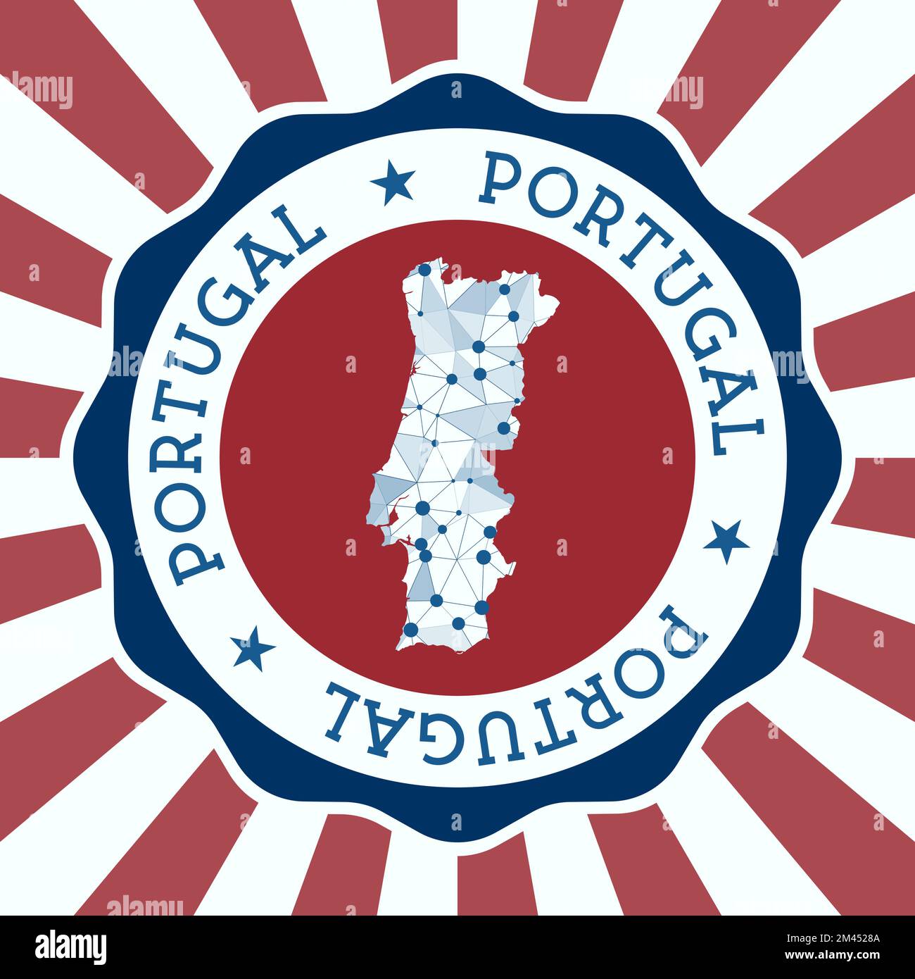 Portugal Badge. Round logo of country with triangular mesh map and radial rays. EPS10 Vector. Stock Vector