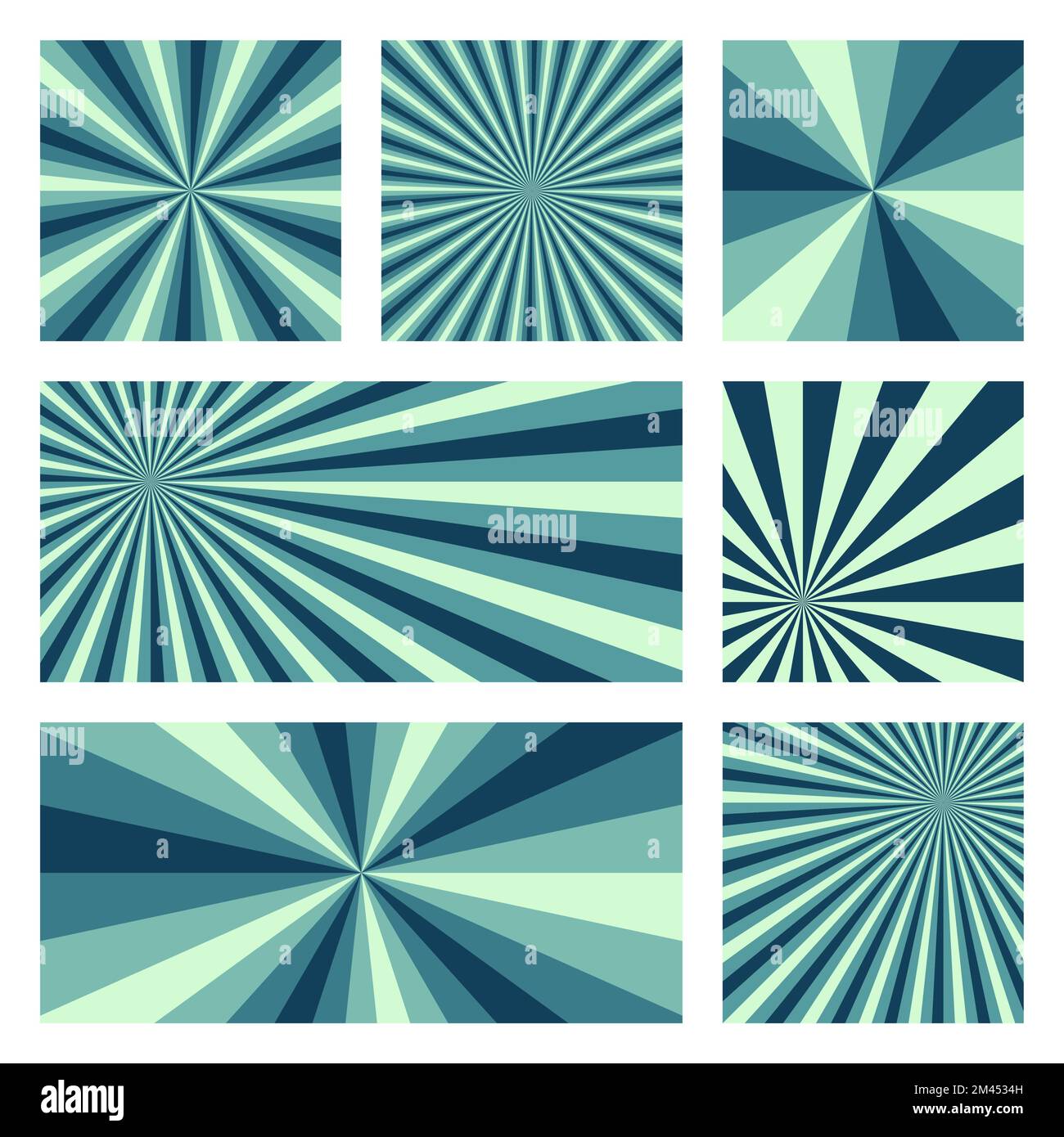Amazing sunburst background collection. Abstract covers with radial rays. Cool vector illustration. Stock Vector