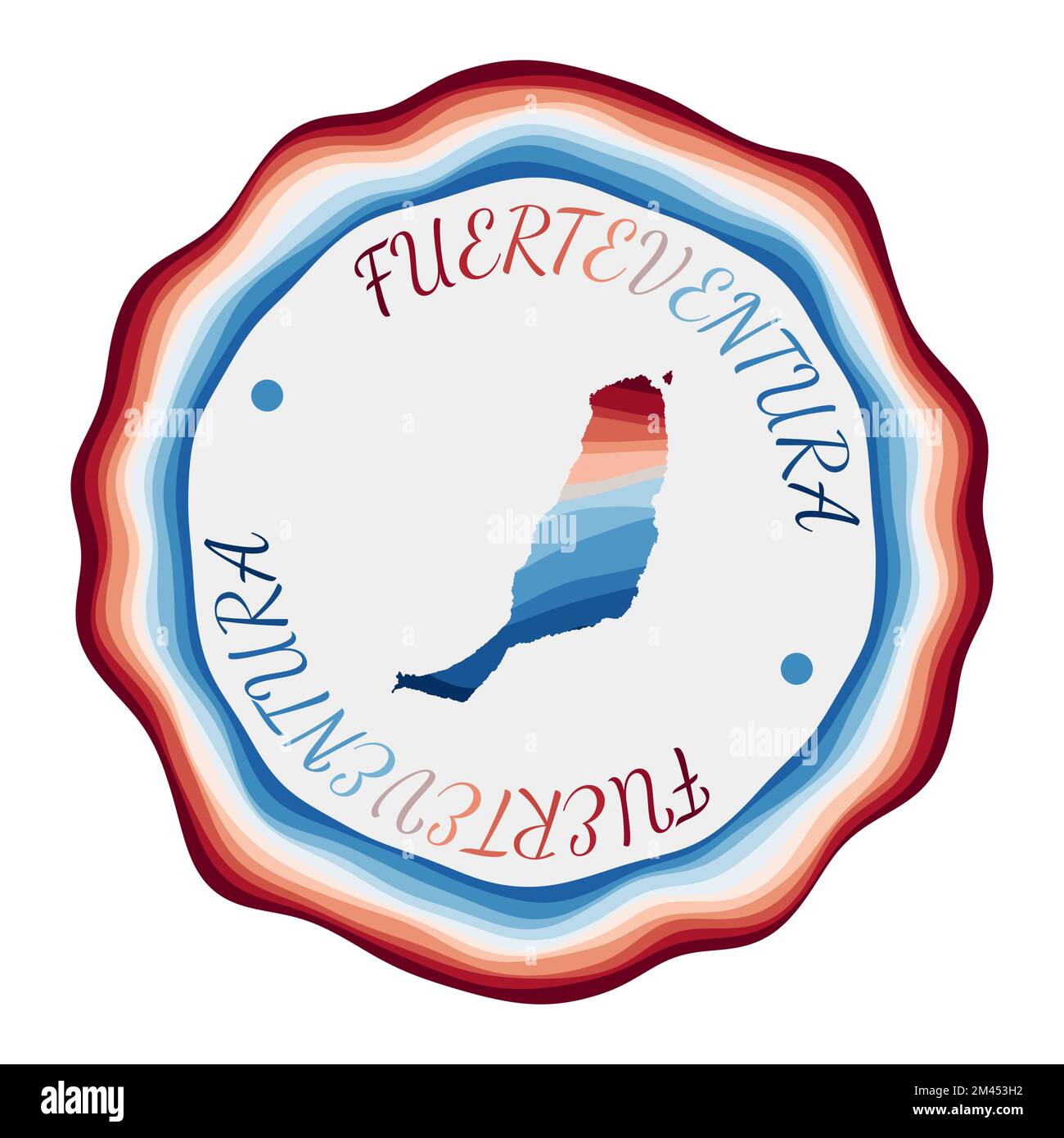 Fuerteventura badge. Map of the island with beautiful geometric waves