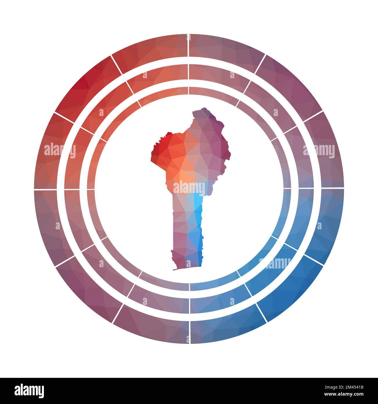 Benin badge. Bright gradient logo of country in low poly style. Multicolored Benin rounded sign with map in geometric style for your infographics. Stock Vector