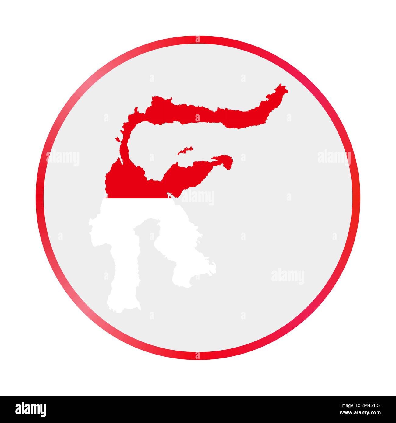 Sulawesi icon. Shape of the island with Sulawesi flag. Round sign with ...