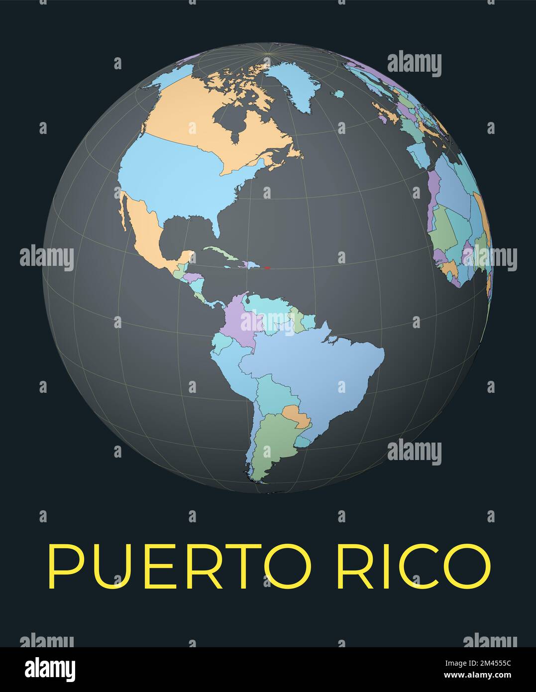 World Map Centered To Puerto Rico Red Country Highlighted Satellite World Map Centered To Puerto Rico Red Country Highlighted Satellite World View Centered To Country With Name Vector Illustration 2M4555C 