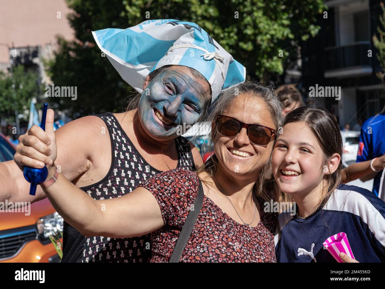 La Plata, Buenos Aires, Argentina - December 18, 2022: Fans celebrate Argentina winning the 2022 FIFA World Cup in Qatar. Stock Photo