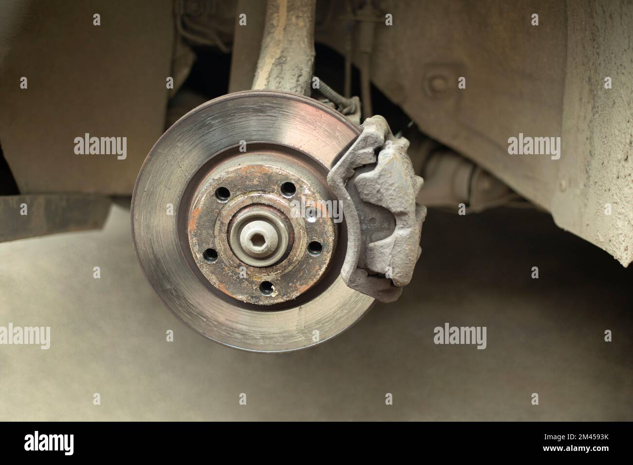 Wheel disk of car. Replacement of wheel in transport. Machine parts