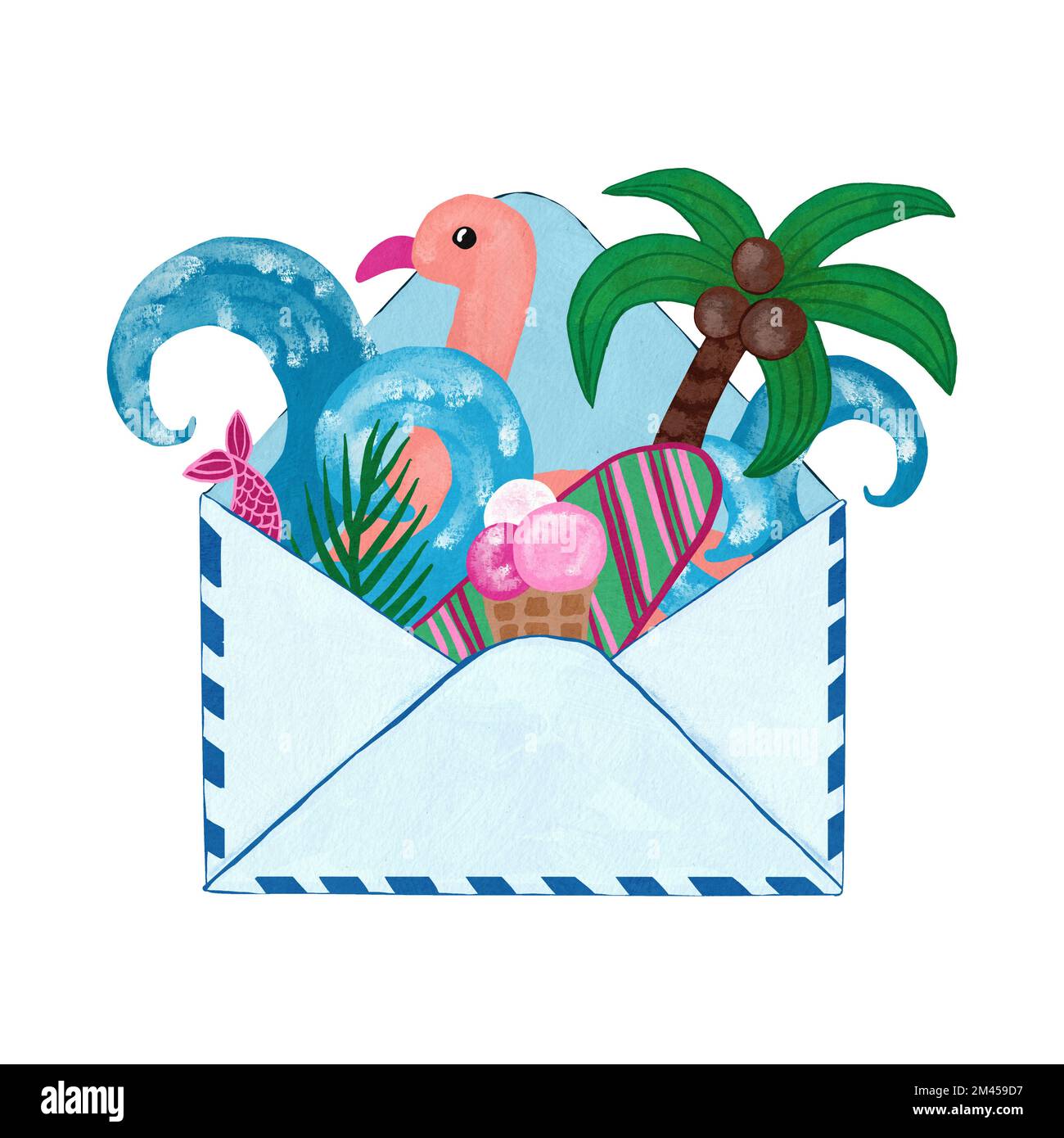 Hand drawn illustration of open letter envelope mailing list, sending