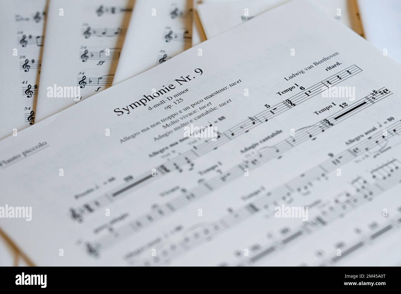 Kassel, Germany. 16th Dec, 2022. Sheet music of Beethoven's Symphony No. 9 lies on a table at the Bärenreiter publishing house. The German sheet music market has a centuries-old tradition and a worldwide reputation. (to dpa 'War, inflation, online competition - sheet music market under pressure') Credit: Uwe Zucchi/dpa/Alamy Live News Stock Photo