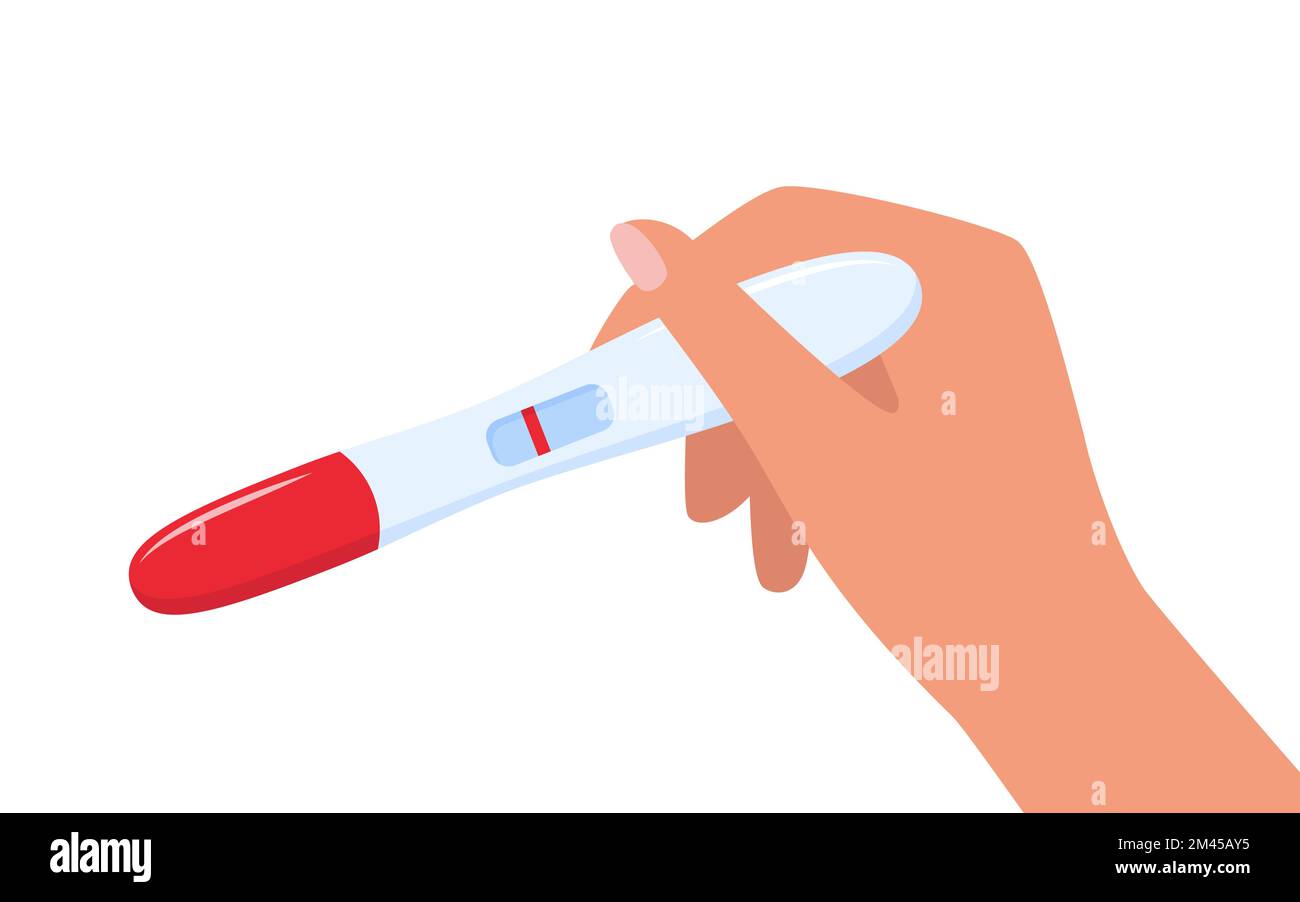 Pregnancy test with one line in woman's hand. Negative pregnancy test