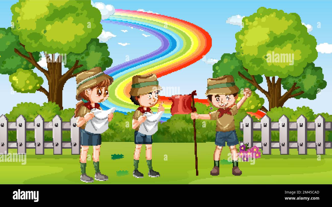 Scout kids hiking in the forest illustration Stock Vector Image & Art ...
