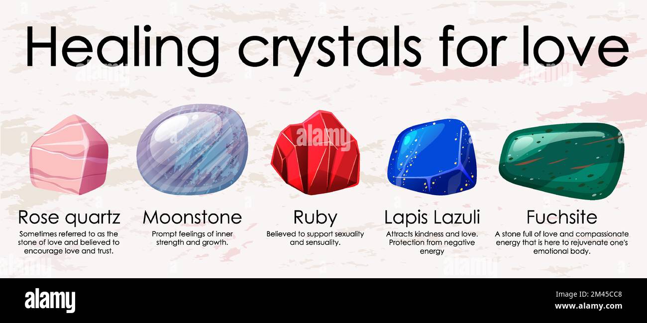 Healing crystals for love collection illustration Stock Vector Image