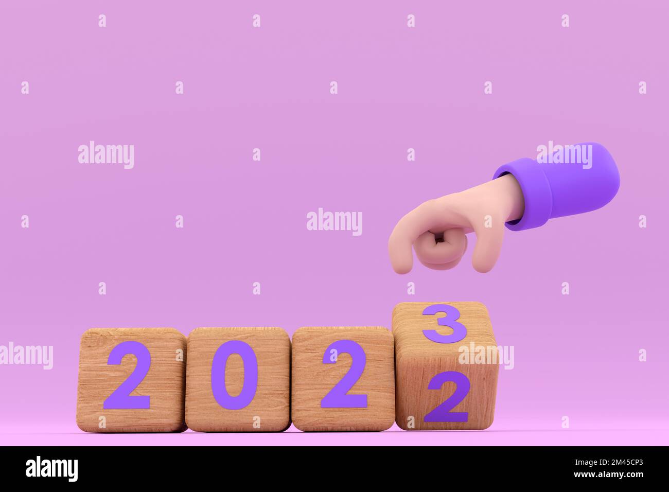 3d. hand and cubes with 2022 - 23.  represents the new year 2023 Stock Photo