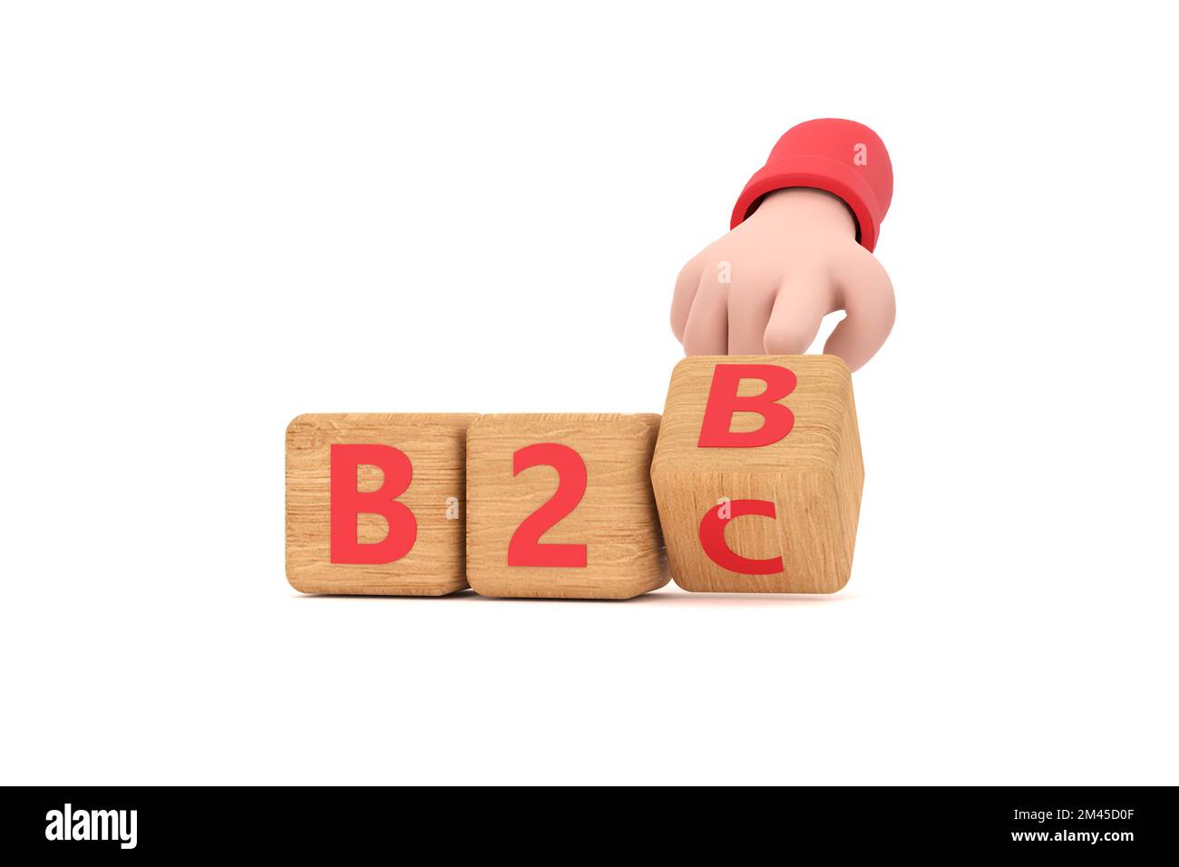 3d. Hand turns a dice and changes the expression "B2B" to "B2C" Stock Photo