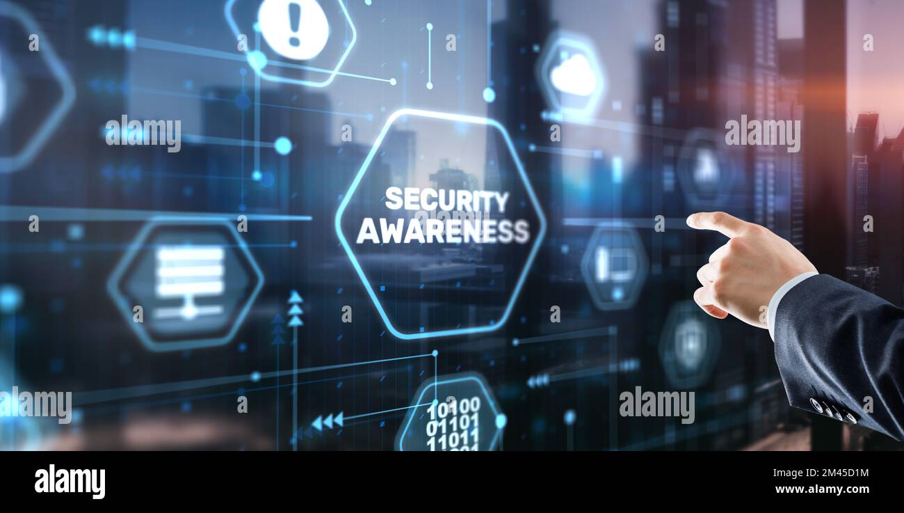 Virtual display button: Security Awareness Business, Technology, Internet and network concept Stock Photo