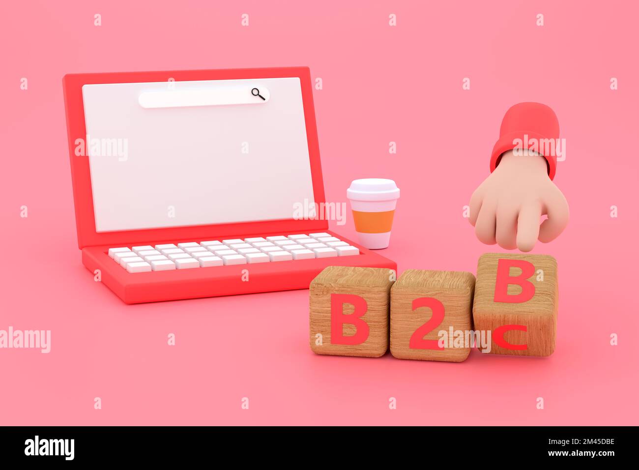 3d. Hand turns a dice and changes the expression "B2B" to "B2C" Stock Photo