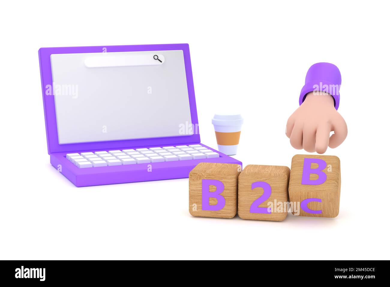 3d. Hand turns a dice and changes the expression "B2B" to "B2C" Stock Photo