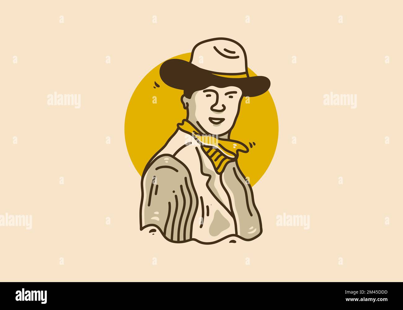 Illustration artwork design of man wearing cowboy hat Stock Vector