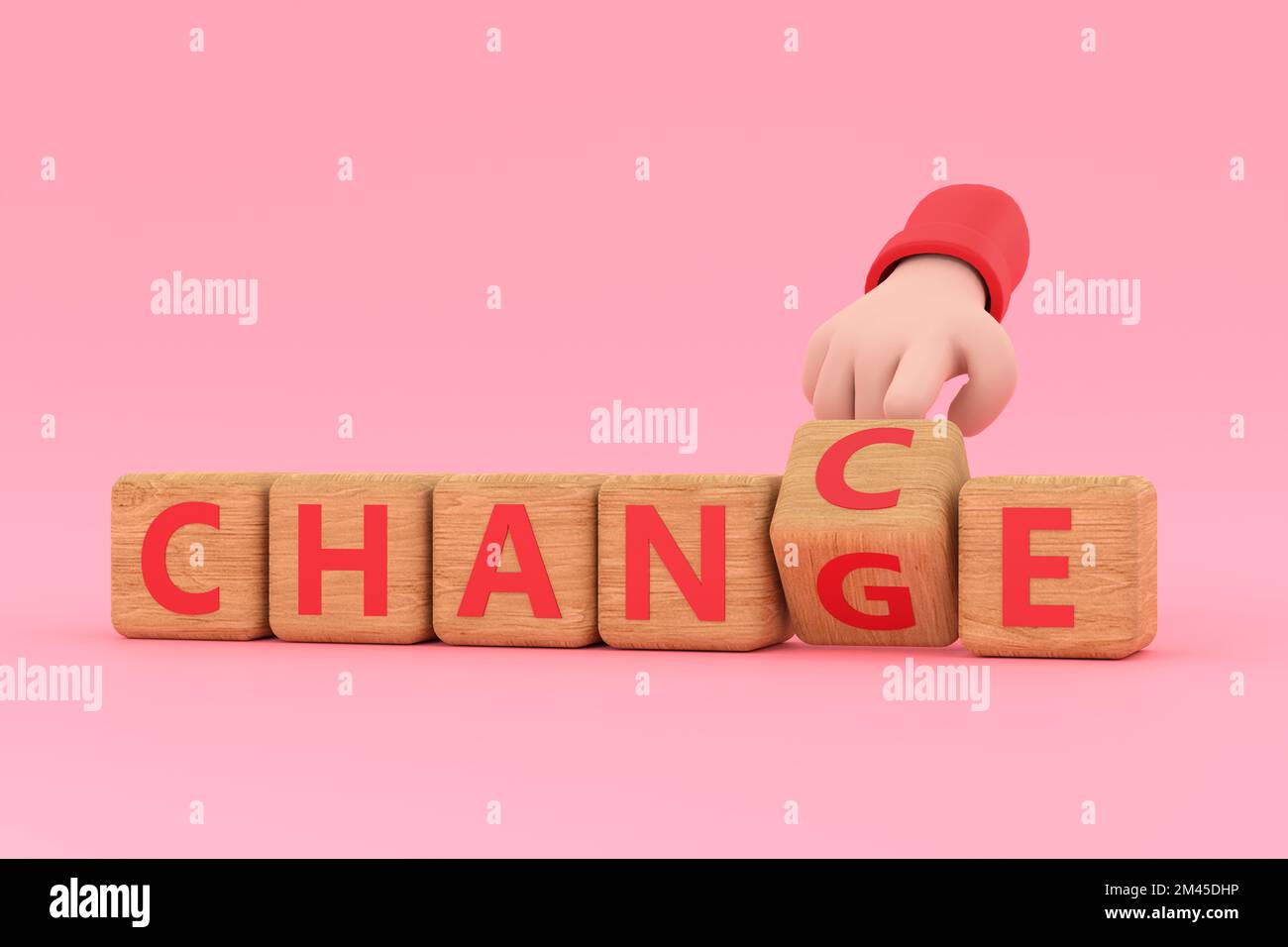 3d. Hand turns dice and changes the word 'chance' to 'change'. Stock Photo