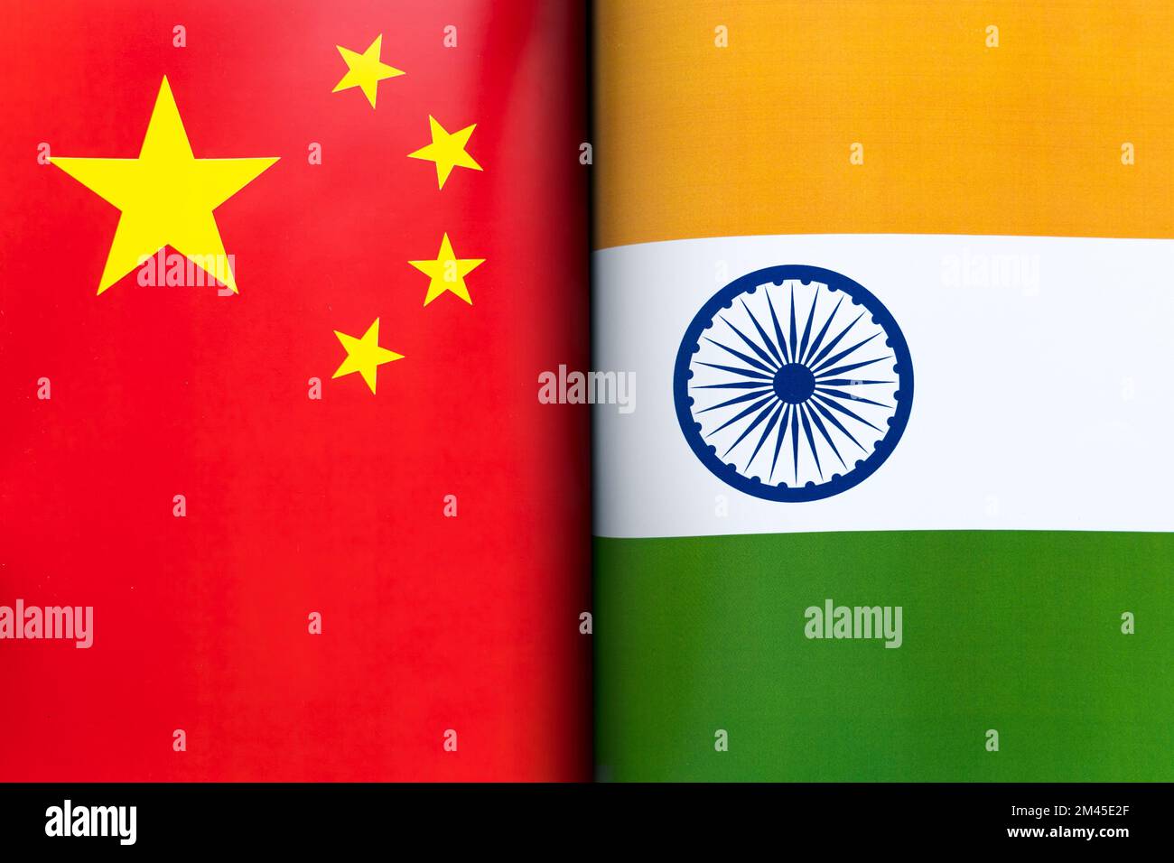 Flags india and china. The concept of international relations between countries. The state of governments. Friendship of peoples. Stock Photo