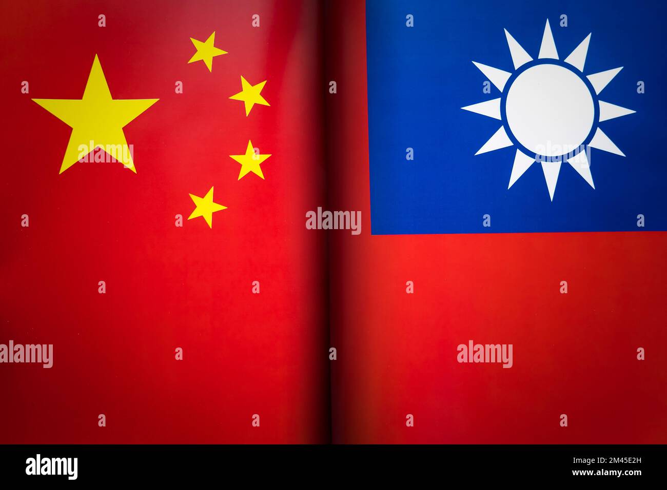 Background of the flags of the taiwan and china. The concept of interaction or counteraction between the two countries. International relations. polit Stock Photo