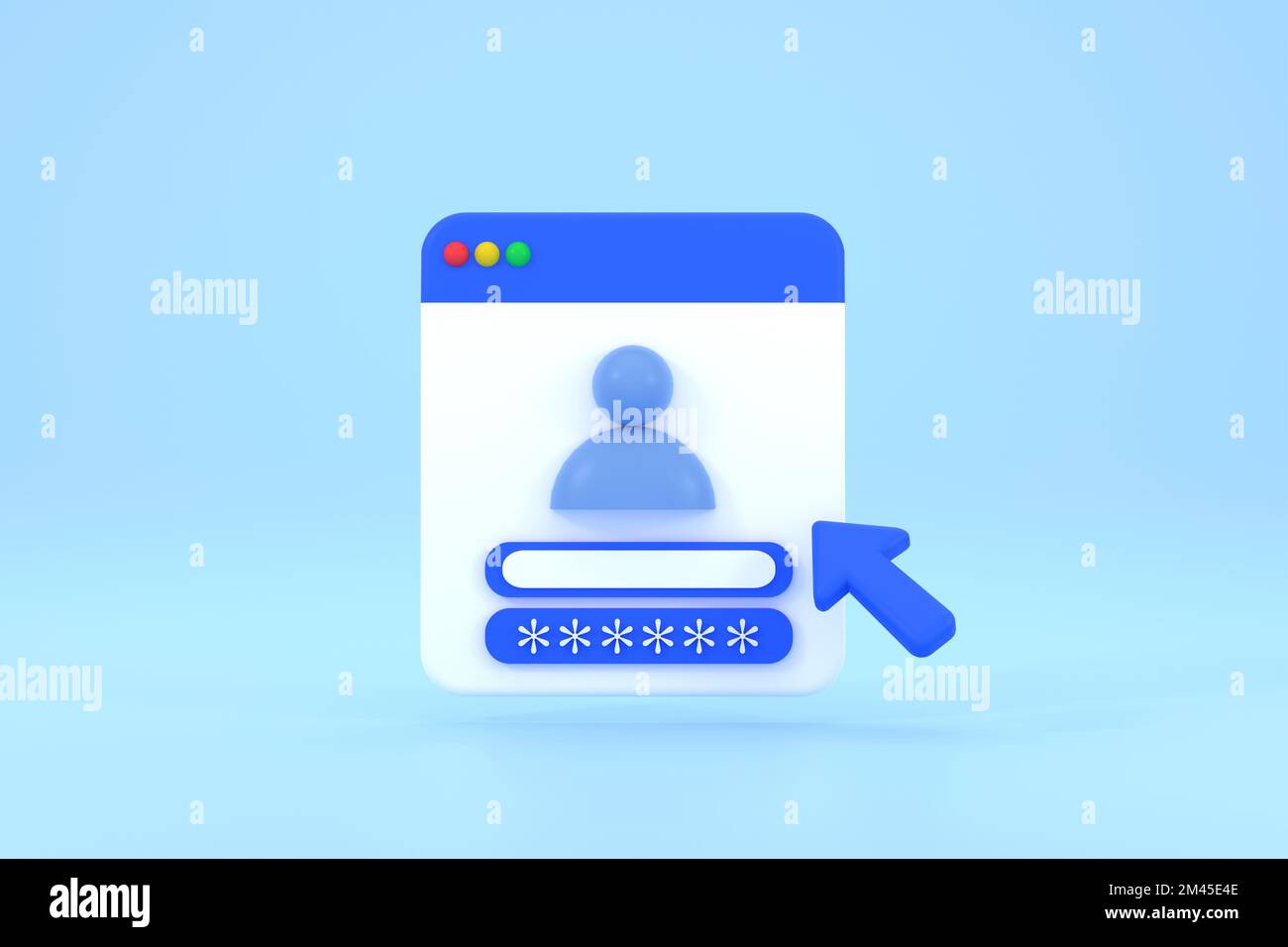 3D. Login screen of the operating system user. Stock Photo