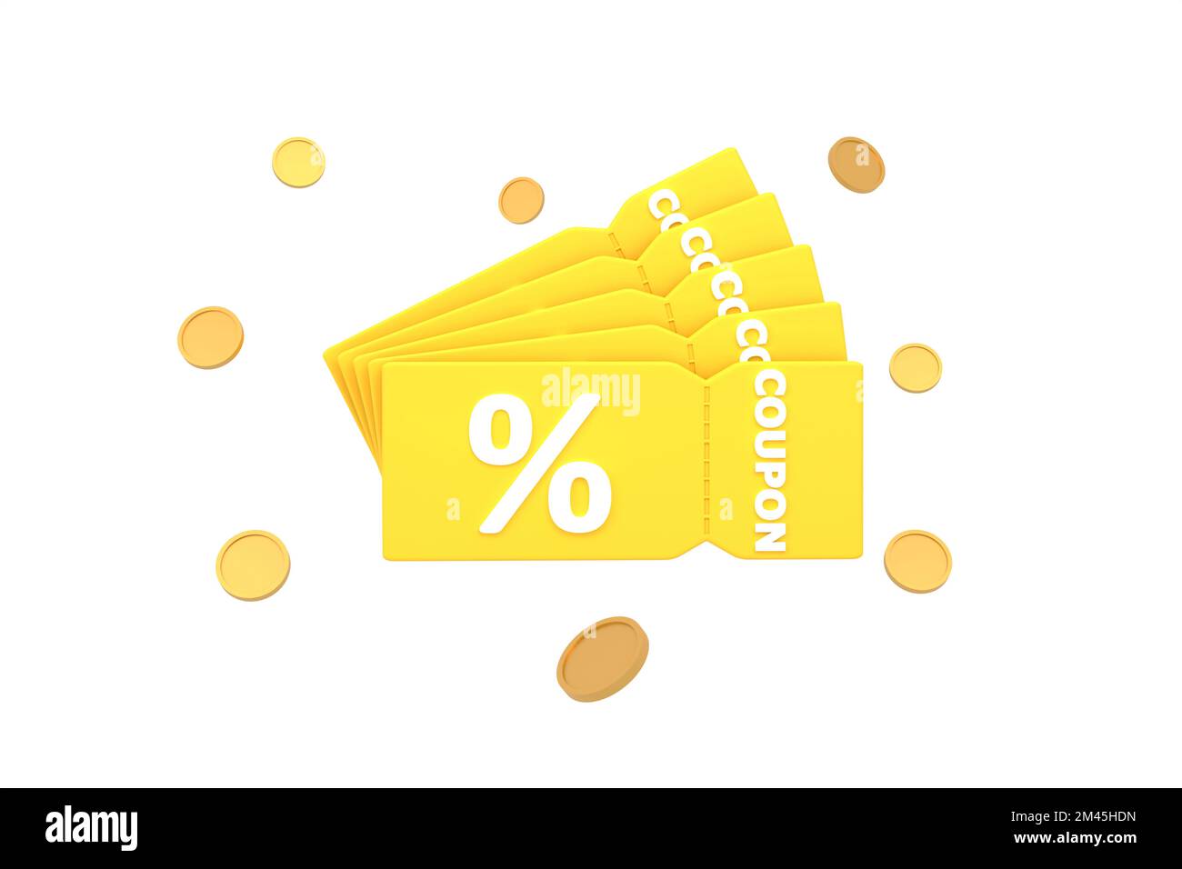 3D. discount coupon with percentage sign with coins. Voucher card cash