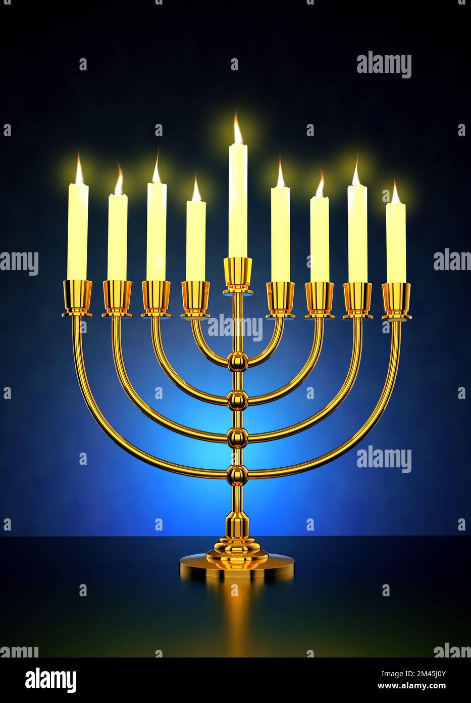 Happy Hanukkah Golden Realistic Menorah, Candle Stand Candelabrum