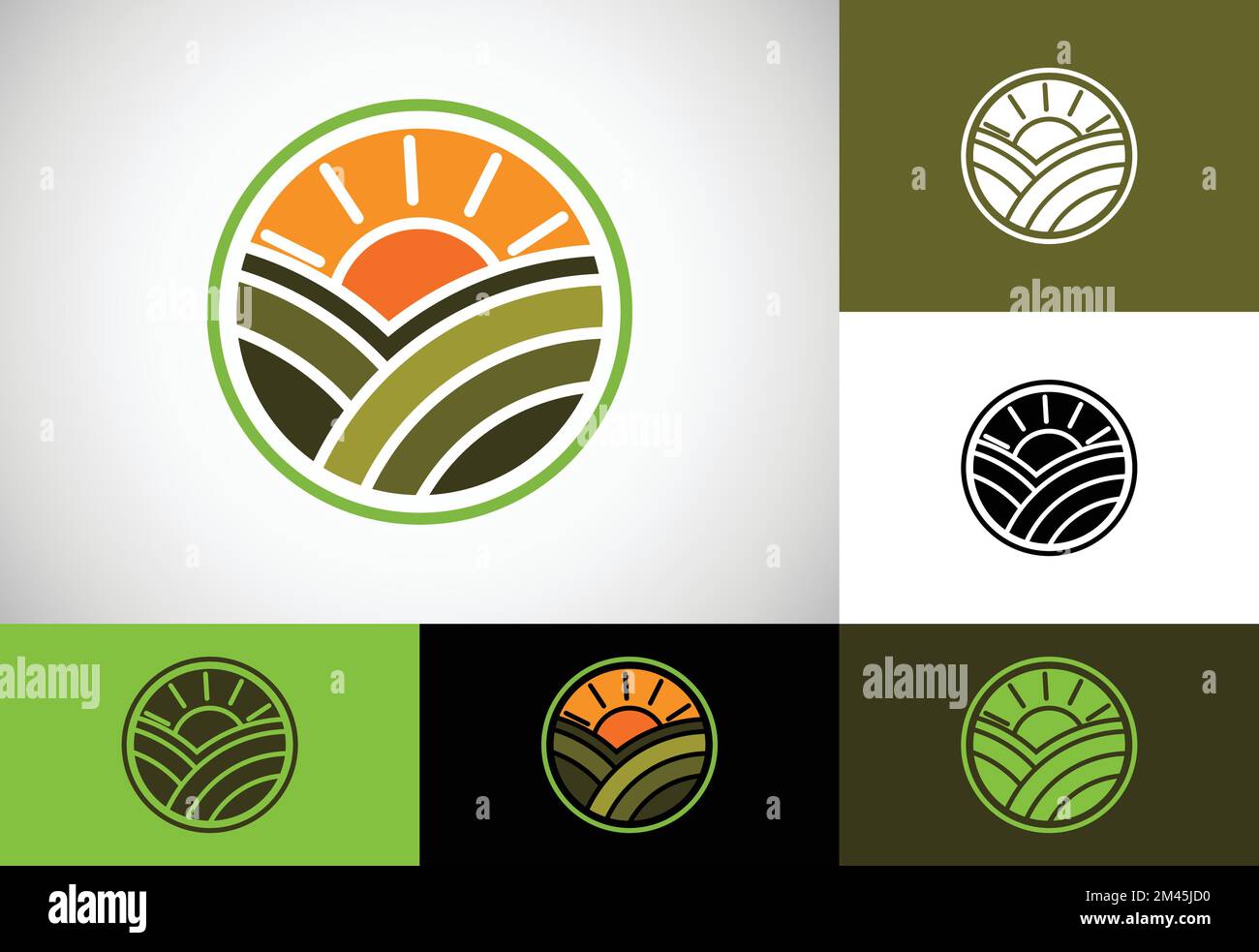 Agriculture logo design template, Agriculture field with sun sign ...