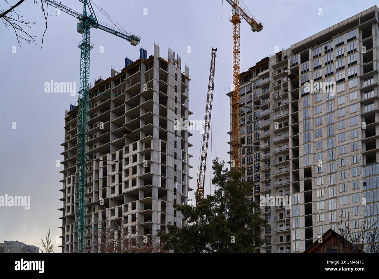 Construction site. High rise Building under construction. Construction ...