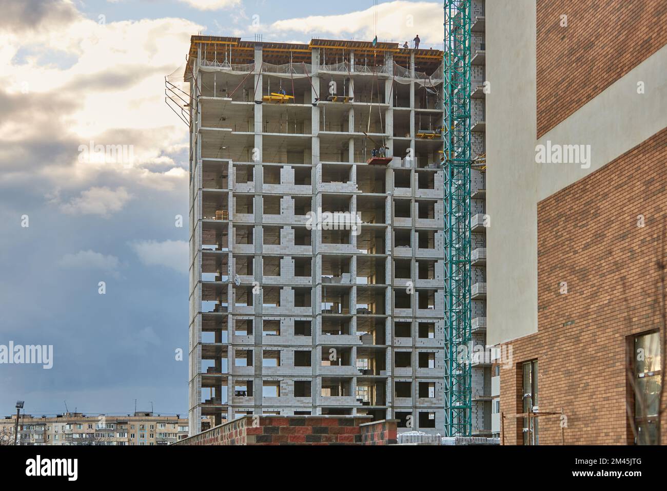 Construction site. High rise Building under construction. Construction ...