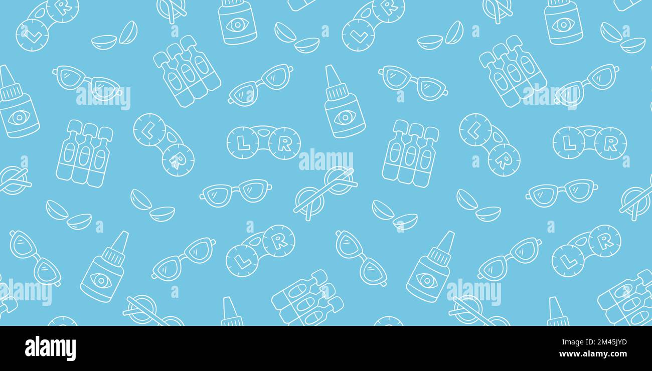 Ophthalmology, optometry hand drawn seamless pattern. Contact lenses ...