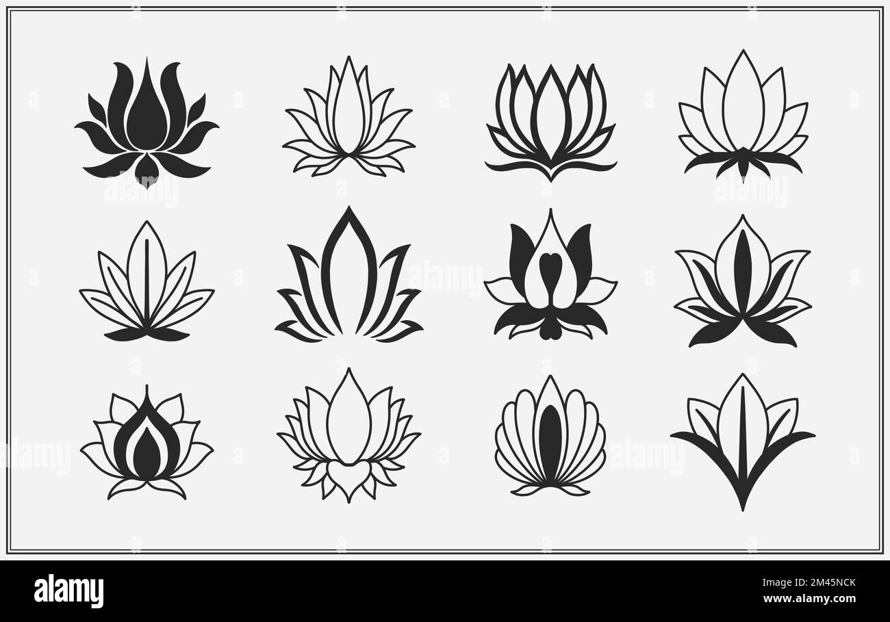 Lotus symbol of symmetrical arrangement. Graphic logo of an open flower bud. Stock Vector