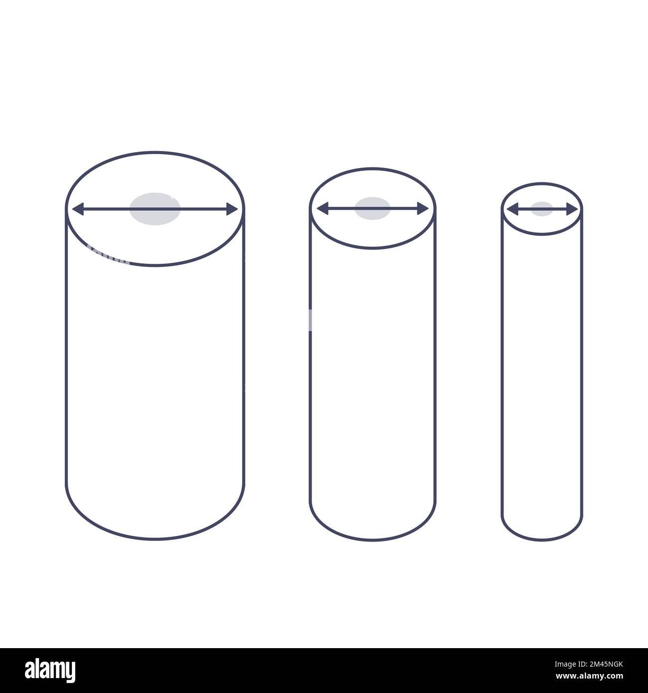 Cylinder pipe diameter geometric diagram icon set Stock Vector