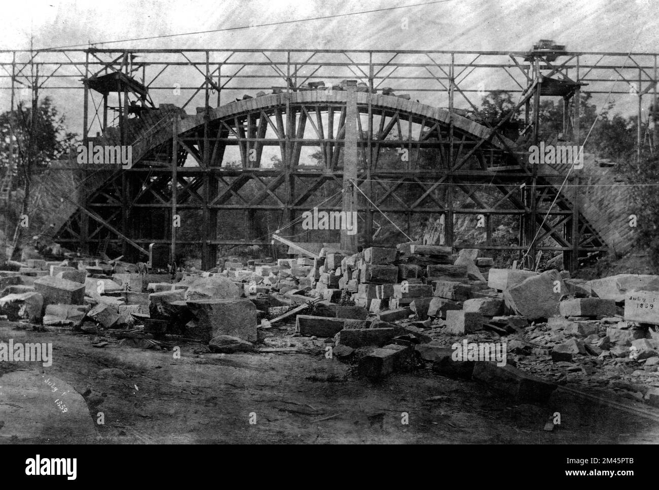 Photograph of the Construction of the Cabin John Bridge over Cabin John