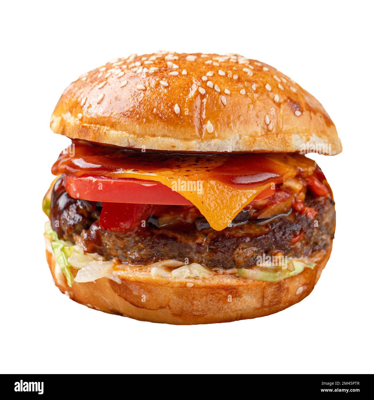 Isolated portion of american cheeseburger Stock Photo