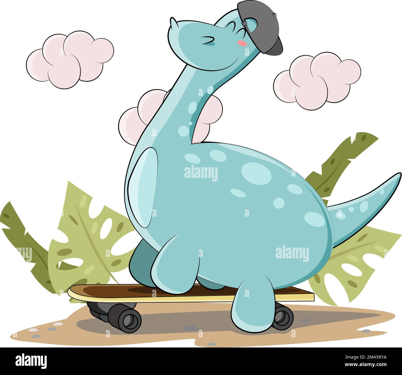 Cute dinosaur decided to show his skills on his skateboard Stock Vector ...