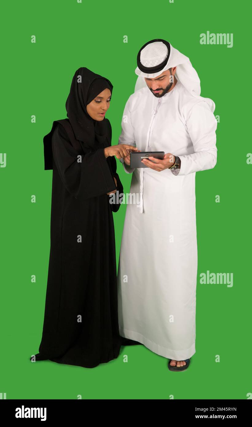 Arab couple using digital tablet. Stock Photo
