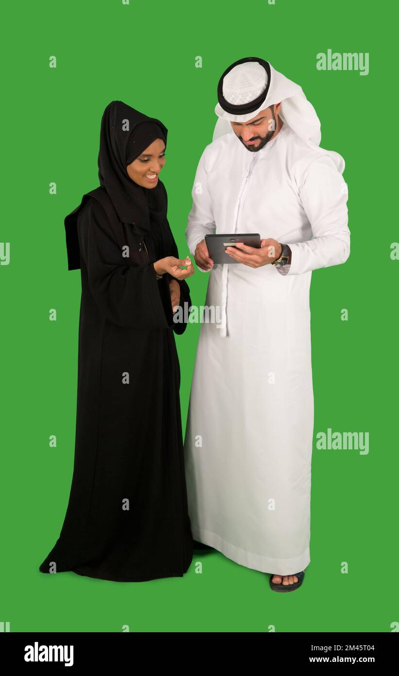 Arab couple using digital tablet. Stock Photo