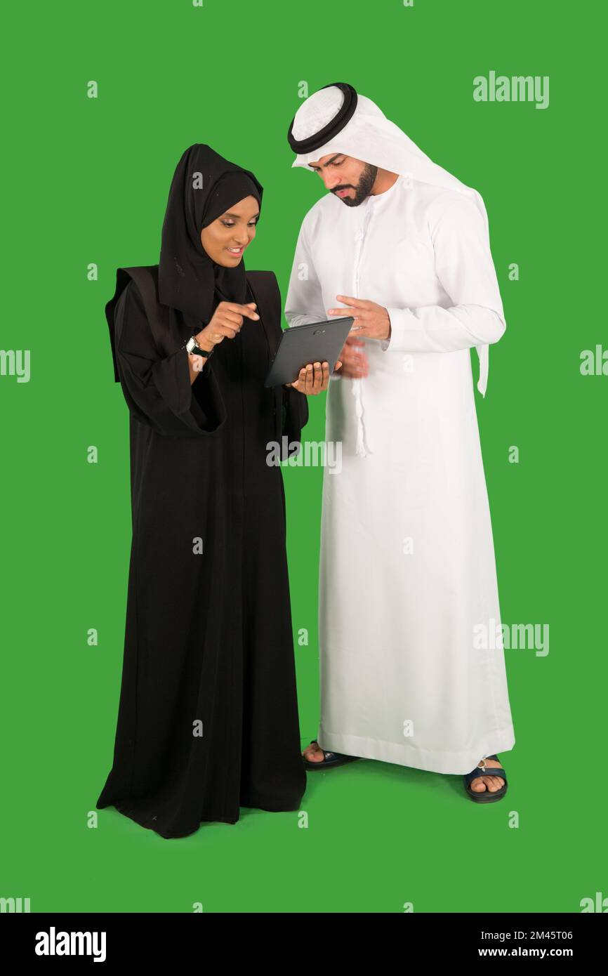 Arab couple using digital tablet. Stock Photo