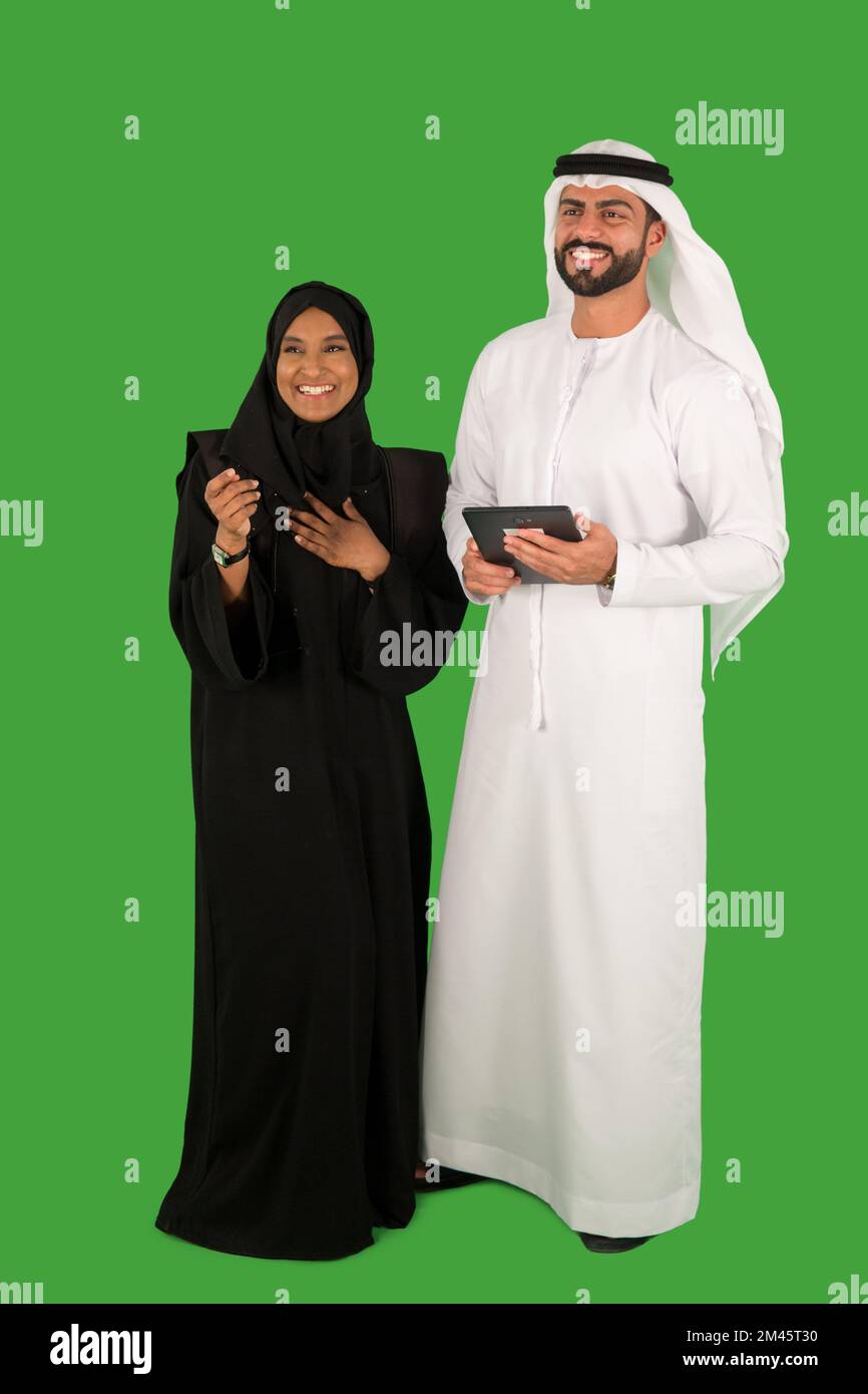 Arab couple using digital tablet. Stock Photo