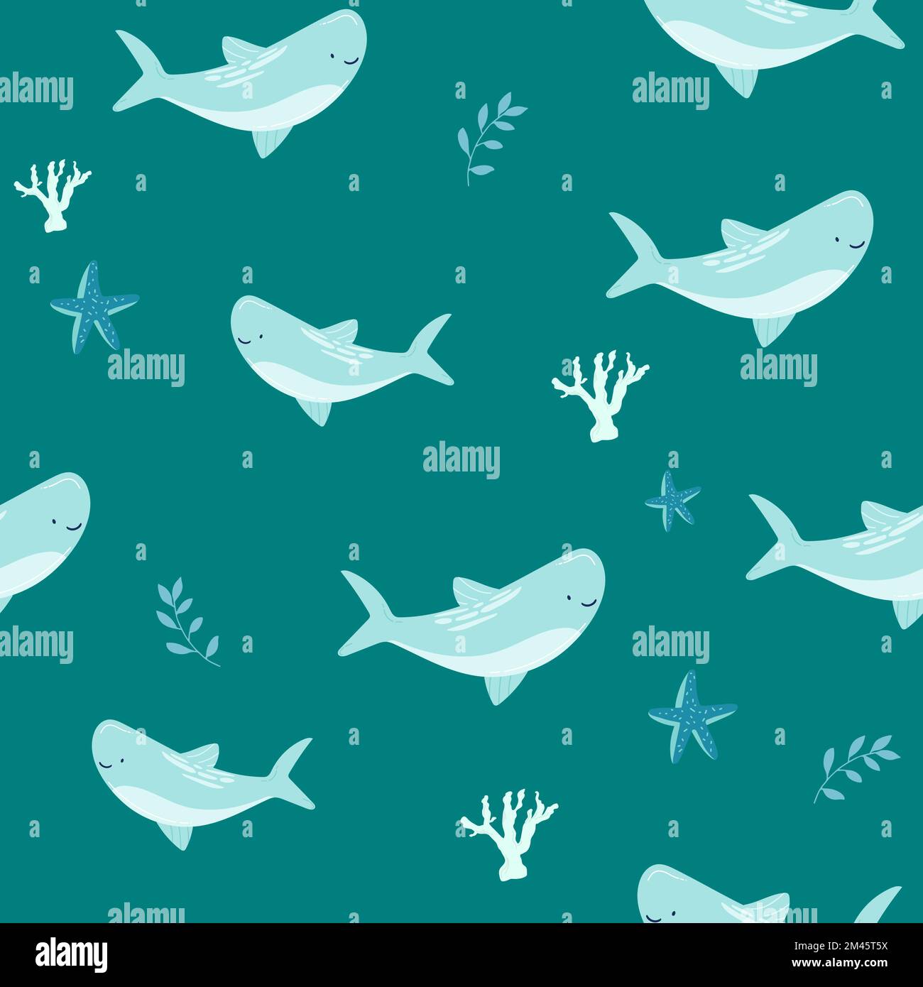 Seamless pattern of a Shark vector background elements, Stock Vector