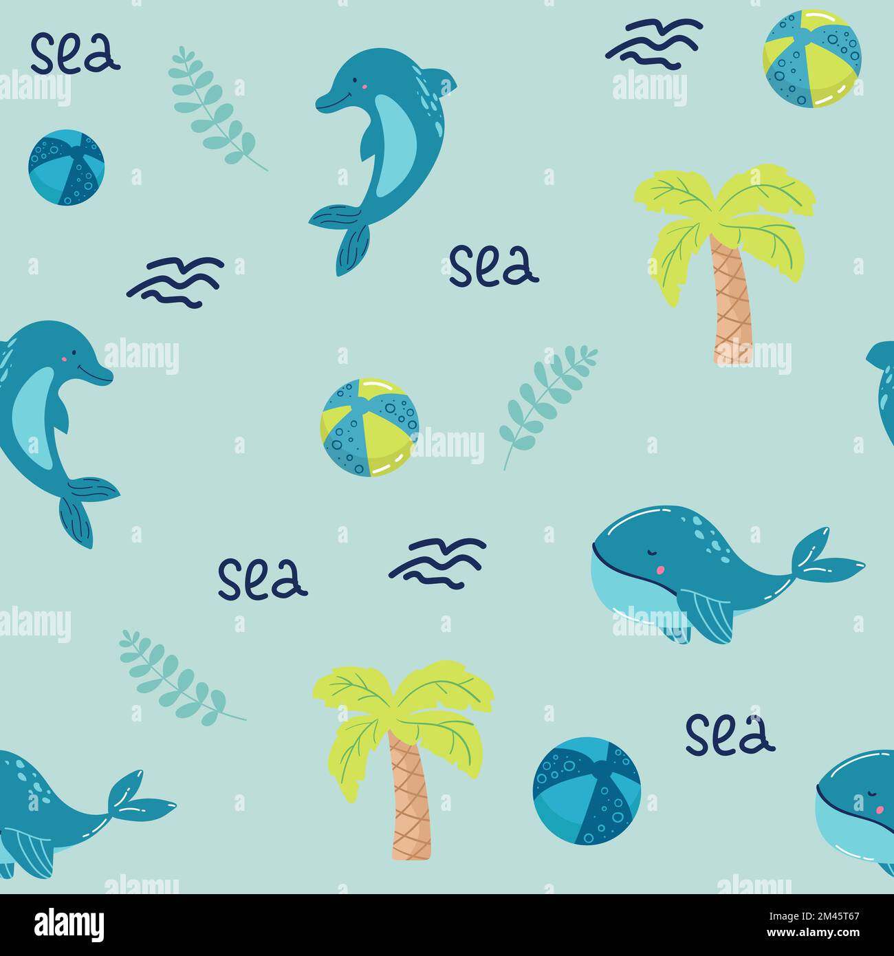 Blue whale with coral in the sea Cute cartoon background seamless ...