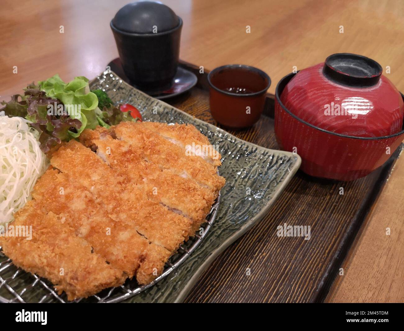 Pork cutlet and shredded cabbage,and rice,miso soup Stock Photo Alamy