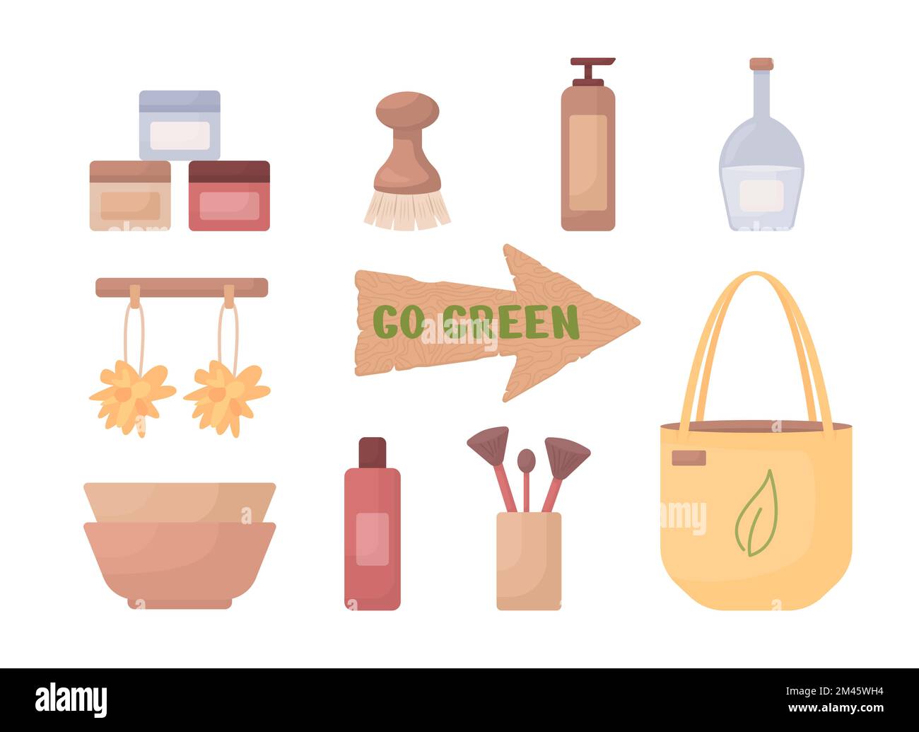 Go green semi flat color vector objects set Stock Vector