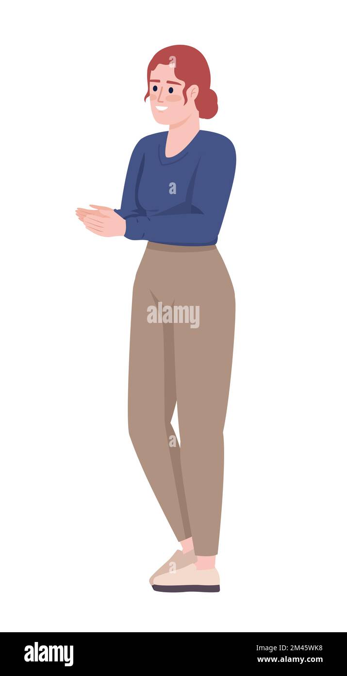 Smiling woman gesturing semi flat color vector character Stock Vector